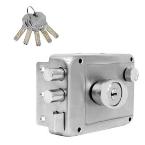 Cerradura de sobreponer o caja de seguridad de alta resistencia con tres pasadores de cierre y juego de llaves de seguridad tipo multipunto.