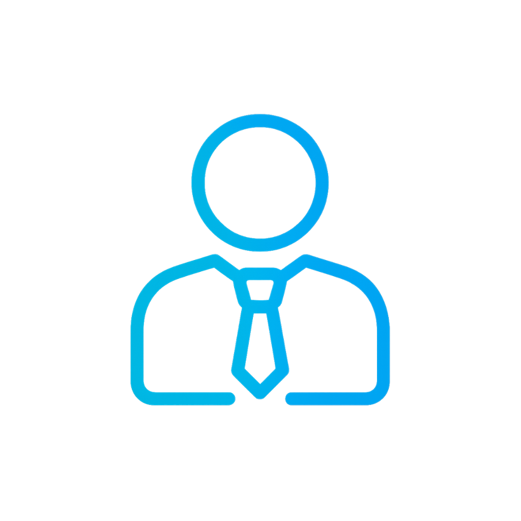 Ícono lineal de una persona con camisa y corbata, simbolizando profesionalismo, equipo o representante de ventas.