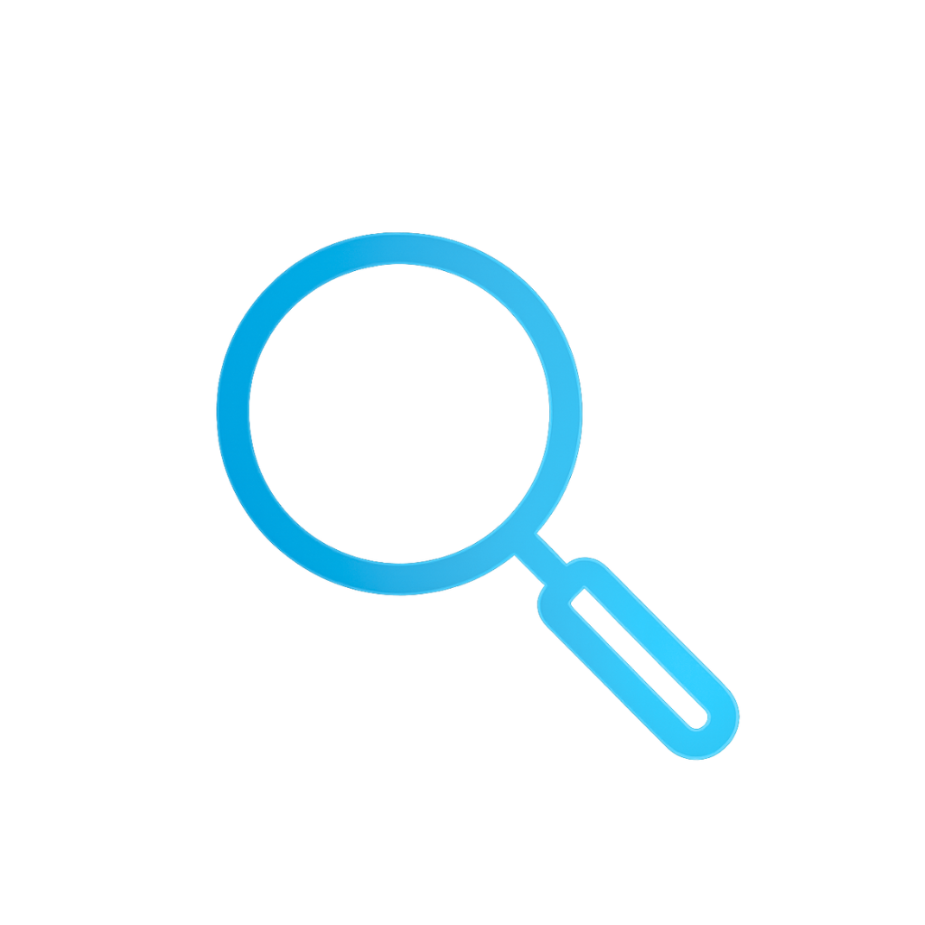 Ícono lineal de una lupa (o cristal de aumento) con gradiente azul claro.